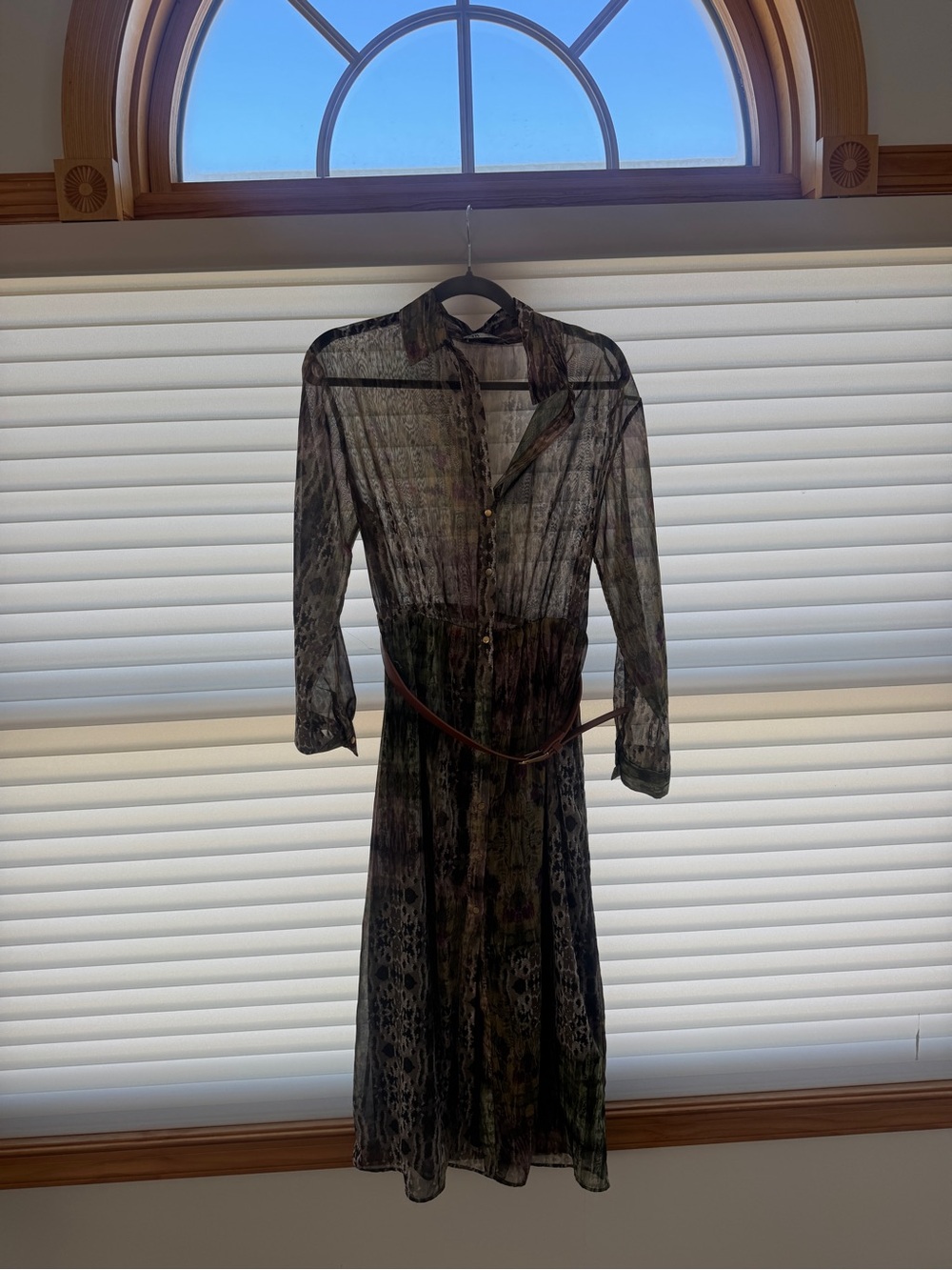 Zara Sheer Patterned Maxi Dress in Green and Brown